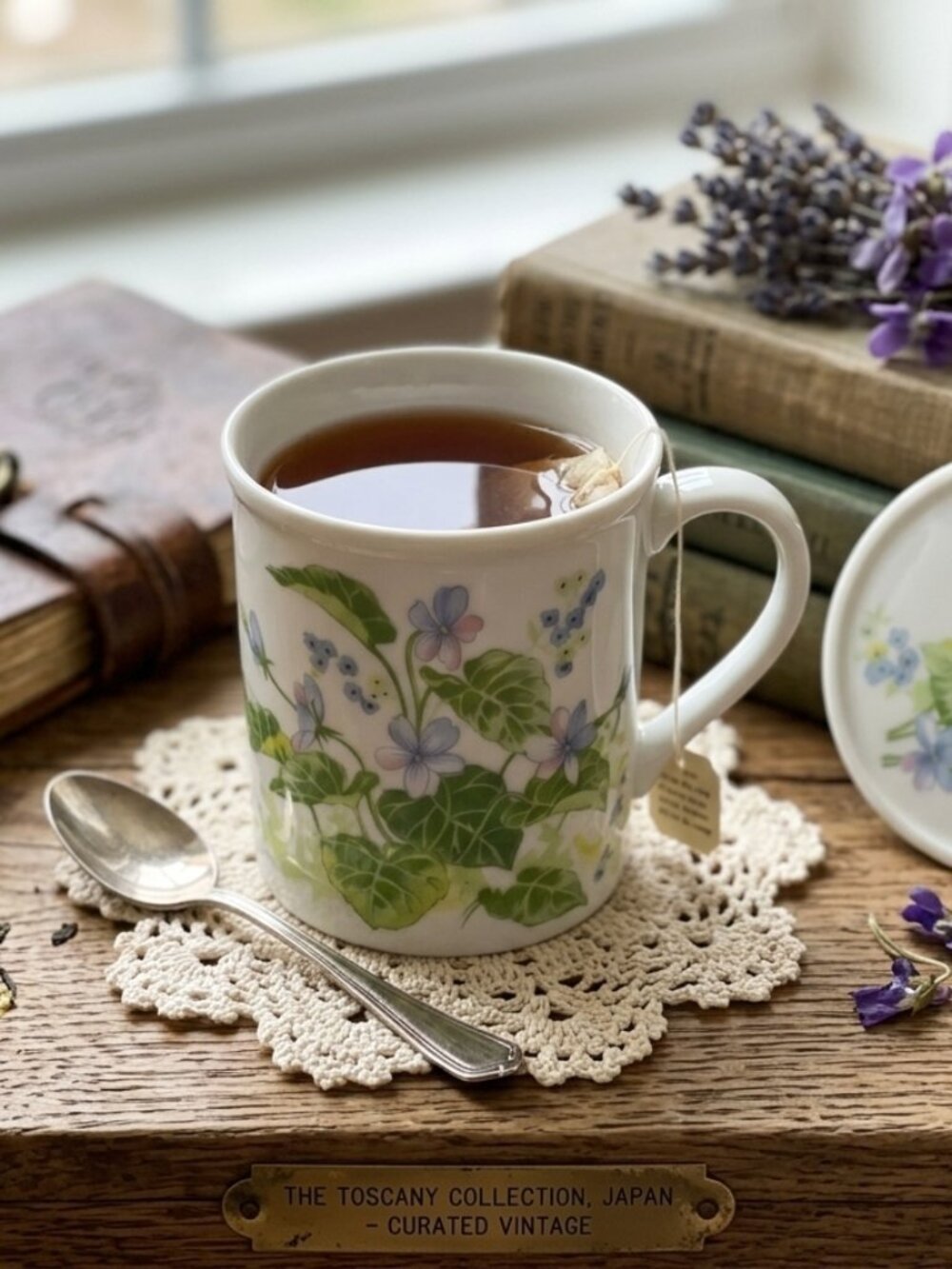 Vintage The Toscany Collection Japan Lidded Tea Mug - Purple Violets Pattern